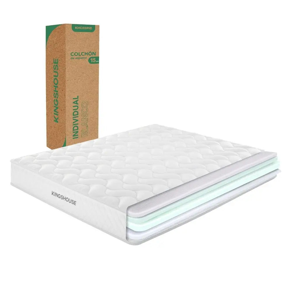 Colchón en Caja Individual Color Blanco Espuma de Alta Densidad 190x100x15 cm Antiácaros e Hipoalergénico Memory Foam, Adaptable