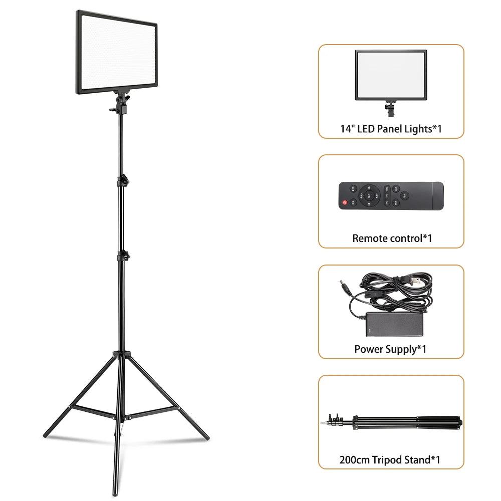 Panel de luz LED potente SH 45W, pantalla LCD de tres colores, lámpara de atenuación continua 1-100% para estudio fotográfico, grabación de vídeo profesional