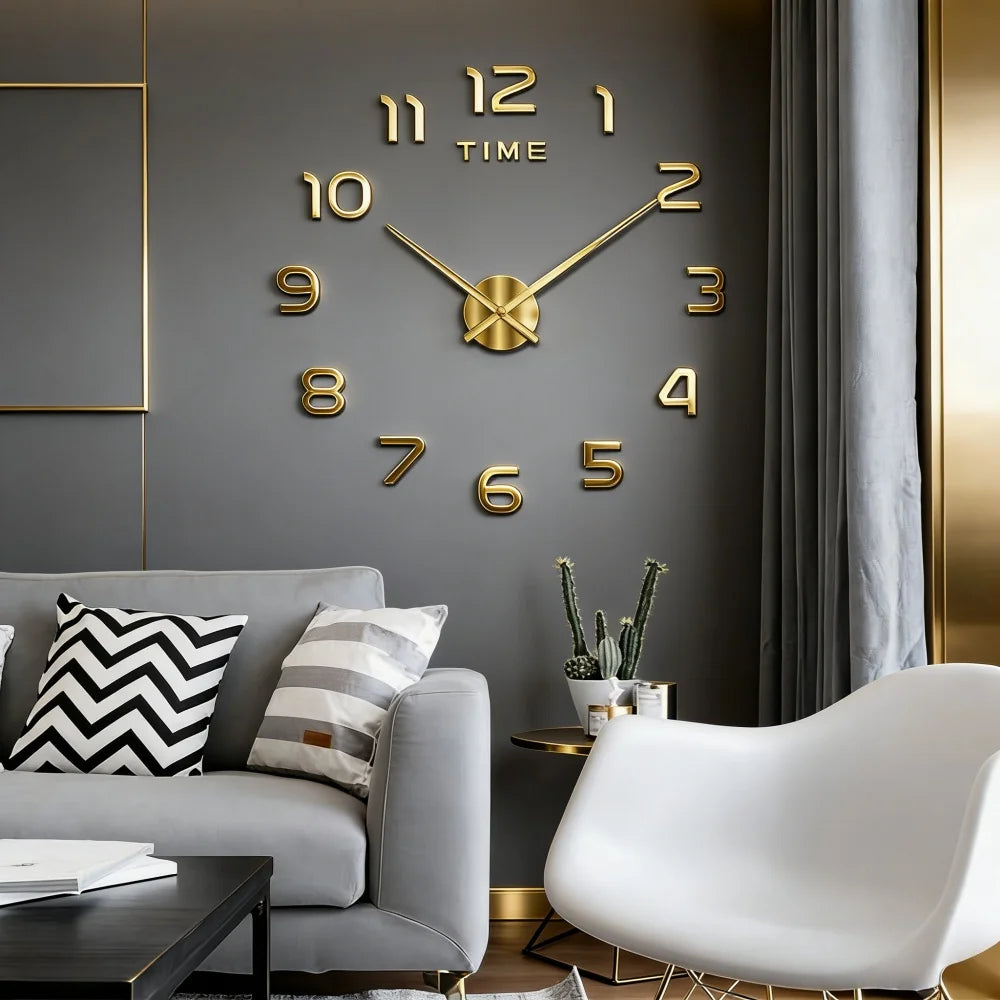 Reloj de pared con espejo acrílico de Número Romano grande 2D/3D, pegatina de moda DIY, relojes de cuarzo, reloj, decoración del hogar, pegatinas para el salón