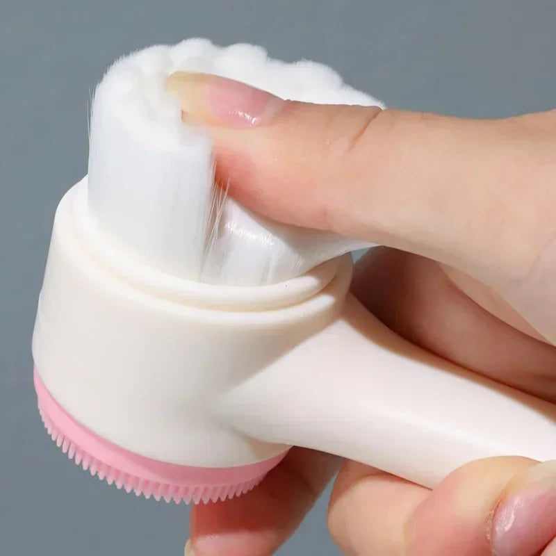 1 cepillo de lavado de cara de silicona de doble cara y cerdas suaves, exfoliación facial, cepillo de limpieza profunda de poros