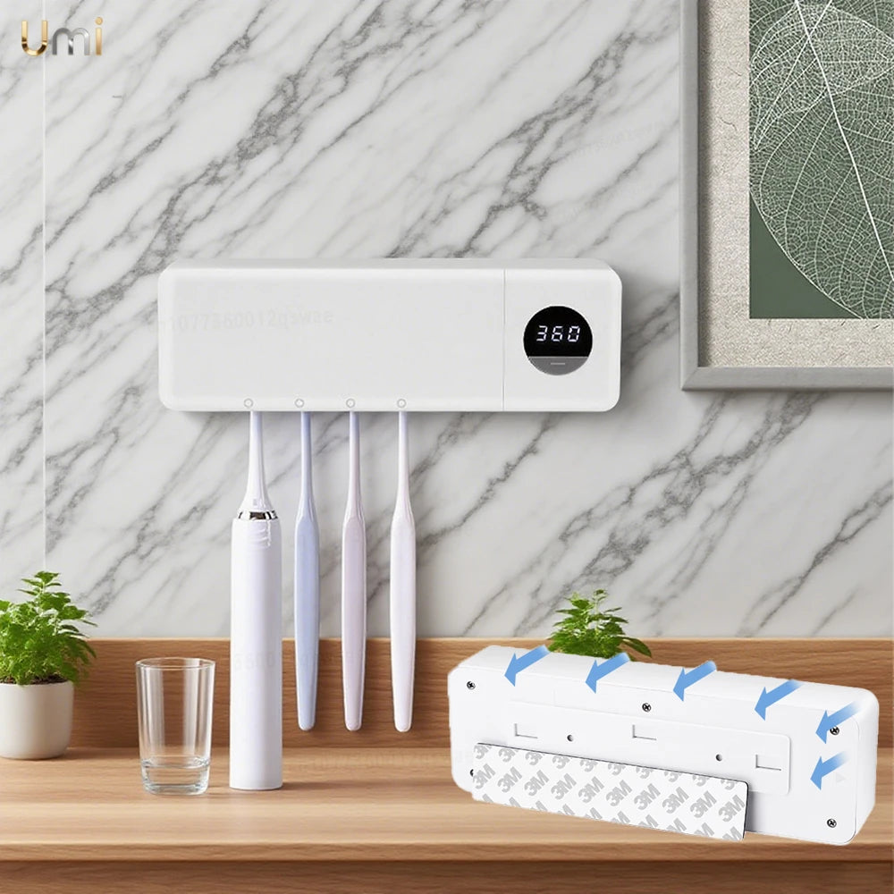 Esterilizador de cepillo de dientes eléctrico esterilización de cepillo de dientes UV con 4 ranuras recargable montado en la pared para soporte de cepillo de dientes de baño