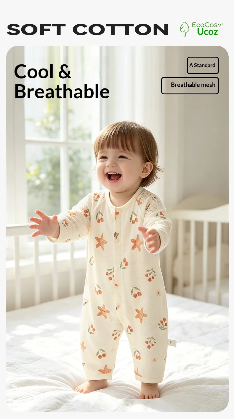 Traje de Verano para Bebés, de Algodón Puro, Manga Larga, Transpirable, Suave y Cómodo, con Aire Acondicionado