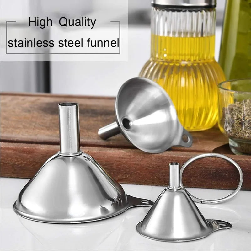 Juego de embudos de acero inoxidable, embudos metálicos de calidad alimentaria con cepillo de limpieza para llenar botellas, herramienta de filtro de aceite y líquido de cocina, 3 uds.