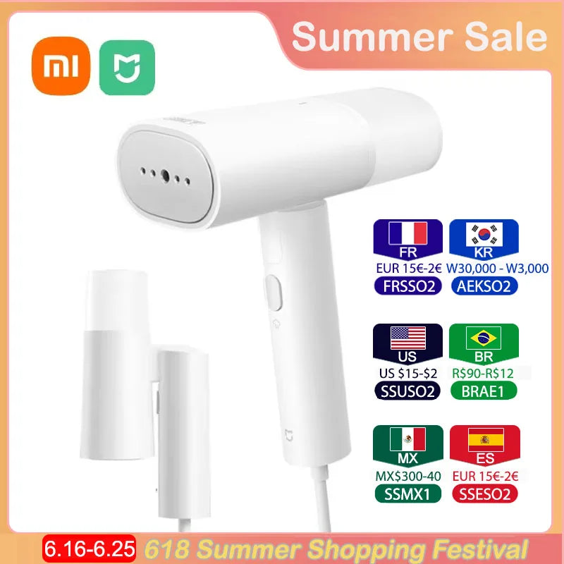Xiaomi Mijia-vaporizador de ropa portátil, 2 planchas, limpiador a vapor eléctrico, portátil, plegable, eliminación de ácaros, máquina de planchar para ropa