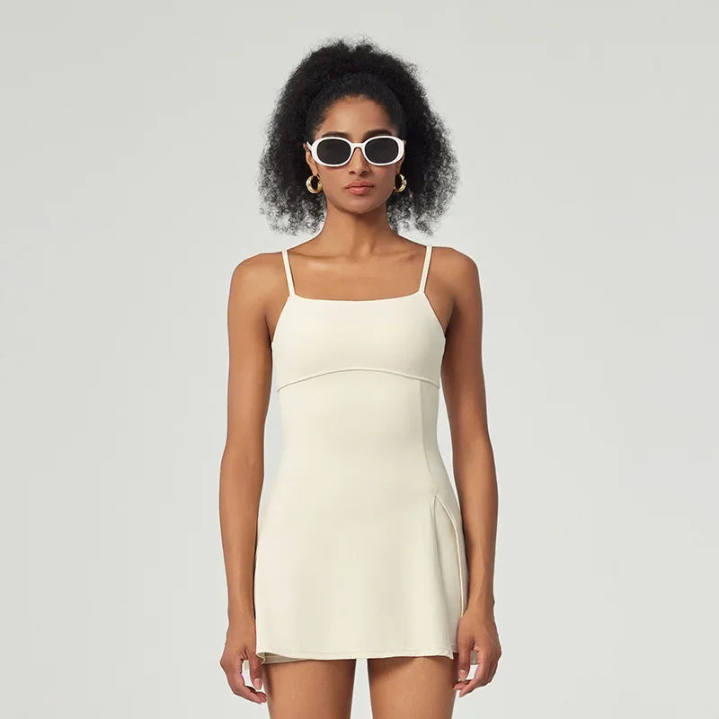 Vestido de tenis moderno SharpStar para mujer con pantalones cortos, vestido deportivo para bádminton y golf con almohadillas en el pecho, conjunto deportivo ajustado con abertura, vestido deportivo.