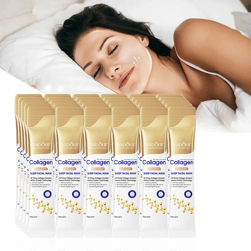 30 Uds SADOER colágeno mascarillas faciales para dormir cuidado de la piel hidratante iluminador reafirmante mascarilla Facial cuidado de la piel Facial