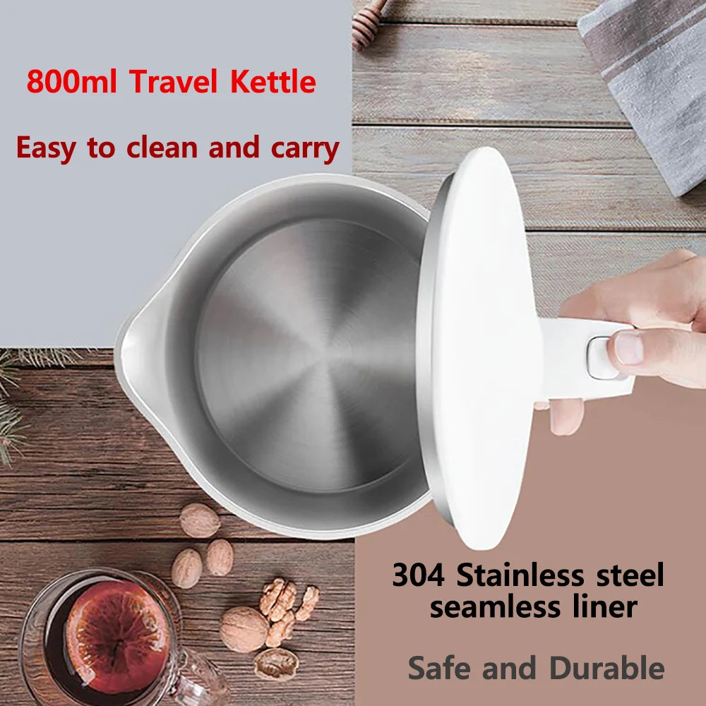 Hervidor eléctrico de viaje para té y café, caldera de agua portátil de acero inoxidable de 0,8l para Hotel, viaje familiar, cocina, tetera inteligente