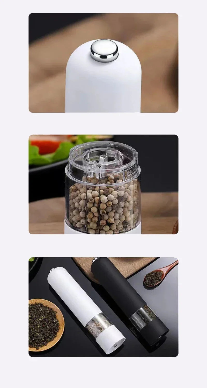 Molinillo eléctrico automático de pimienta y sal con luz LED, molinillo de especias de aspereza ajustable, herramienta de cocina