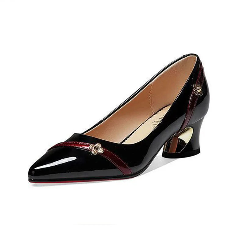 Zapatos de tacón medio grueso de cuero suave para primavera y otoño para mujer, zapatos profesionales con punta estrecha y boca poco profunda