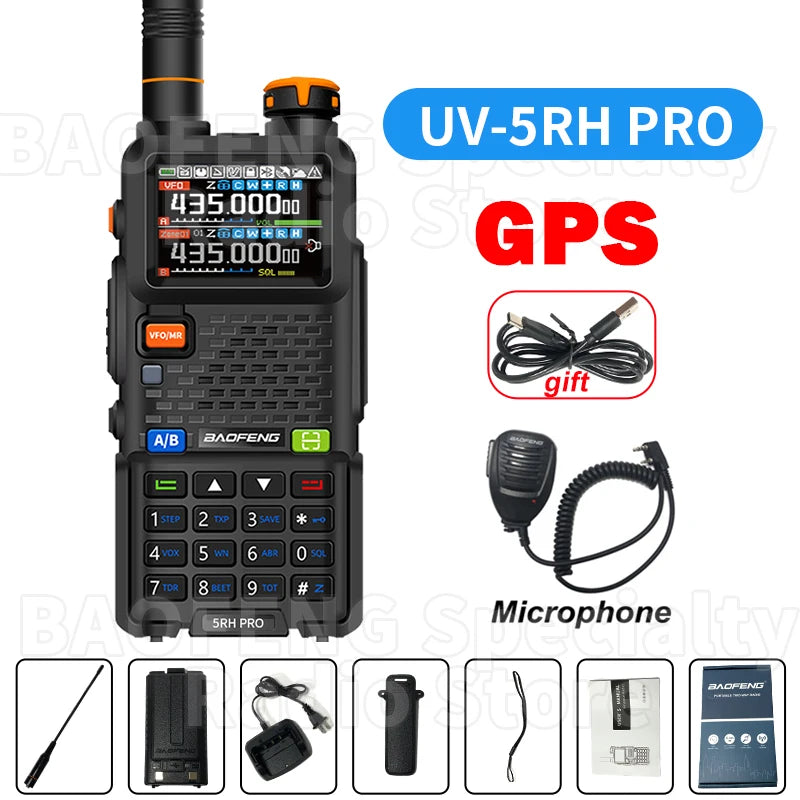 Baofeng UV-5RH PRO Walkie Talkie GPS multibanda AM FM tipo C copia inalámbrica frecuencia Ham Radio de comunicación bidireccional de largo alcance