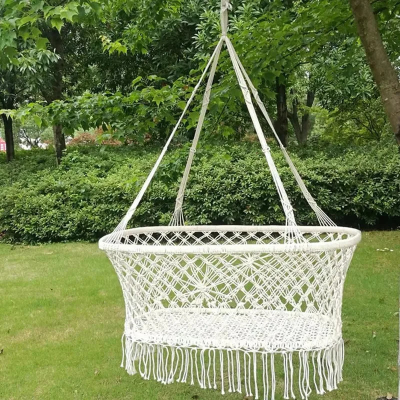 Cuna para Bebé, Cesta Colgante y Columpio Portátil para Guardería Infantil con Flecos de Cuerda
