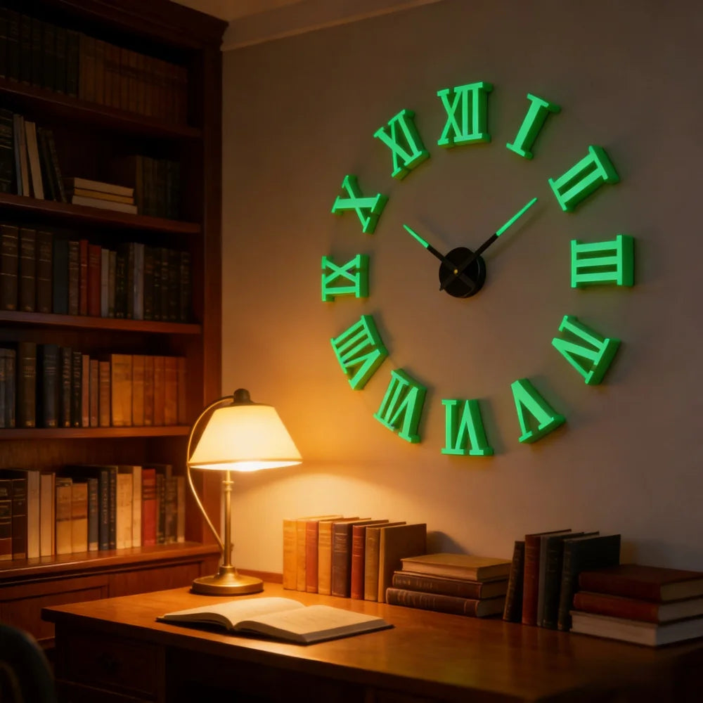 Reloj de pared con espejo acrílico de Número Romano grande 2D/3D, pegatina de moda DIY, relojes de cuarzo, reloj, decoración del hogar, pegatinas para el salón