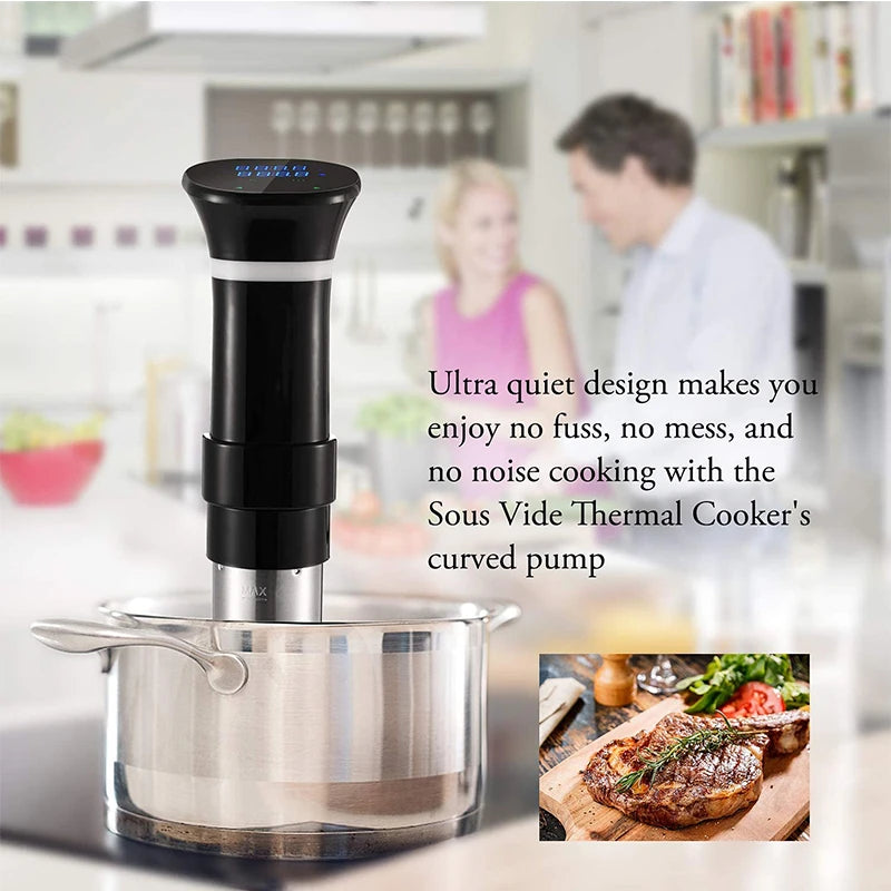 Sous Vide WIFI 1100W de alta potencia con función de olla de cocción lenta Temporizador de 99 horas y cocción al vacío de precisión, ±0,1 ° C Contraste de temperatura