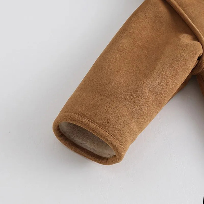 Mameluco coreano de invierno para bebé, mono con capucha con forro de Sherpa grueso Vintage, traje cálido para gatear para niños y niñas