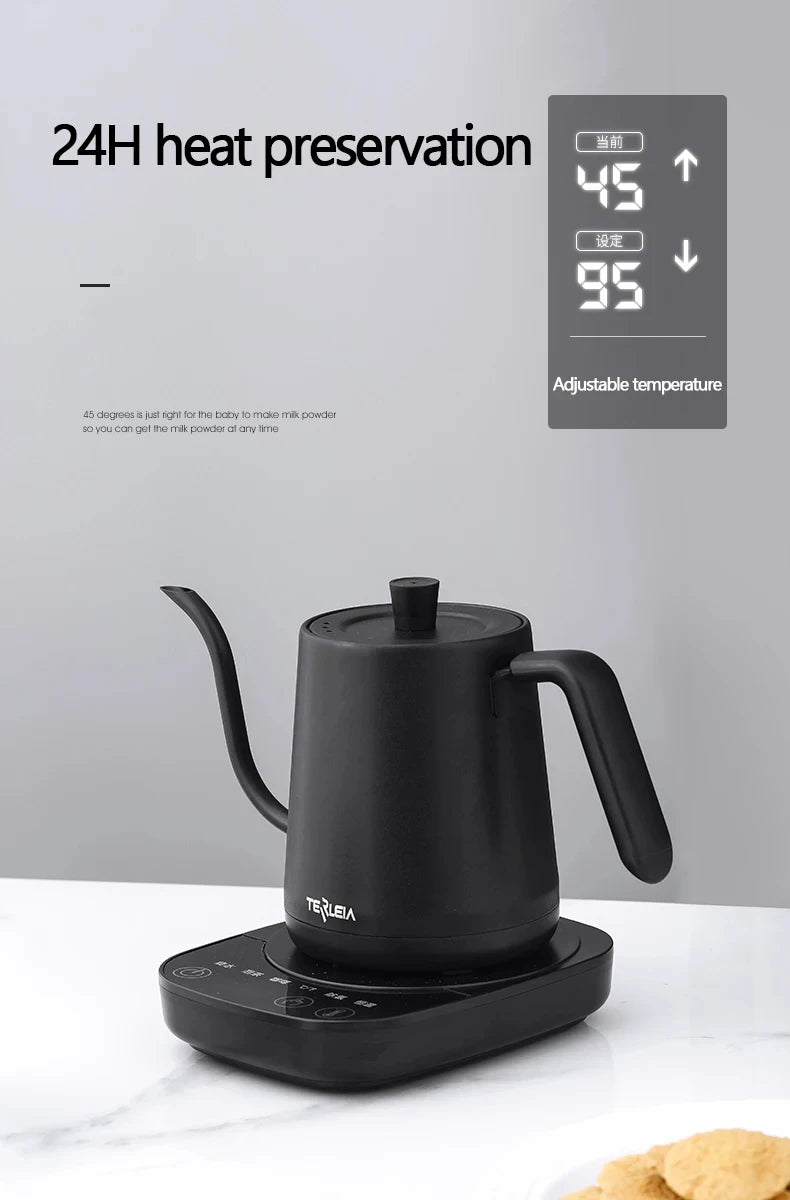 Hervidor Eléctrico de Cuello de Cisne de 800ml, Cafetera para Preparación Manual, Termo, Tetera de Acero Inoxidable 304, Jarra de Agua Inteligente con Control de Temperatura