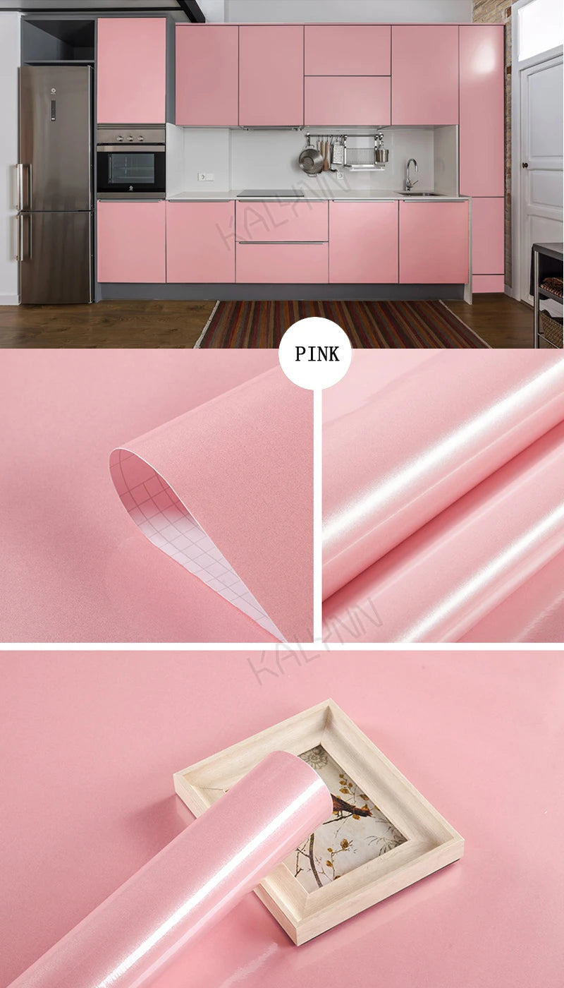 Papel tapiz impermeable de Color sólido, autoadhesivo para habitación, armario blanco y negro, pegatina de pared mate para muebles de cocina, ancho personalizable
