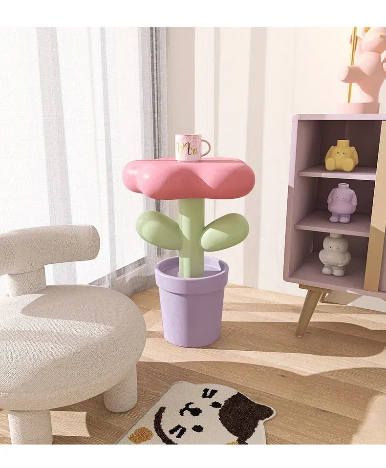 Mesa Auxiliar de Resina con Forma de Tulipán - Macetero Creativo, Decoración Original para Sala de Estar y Dormitorio