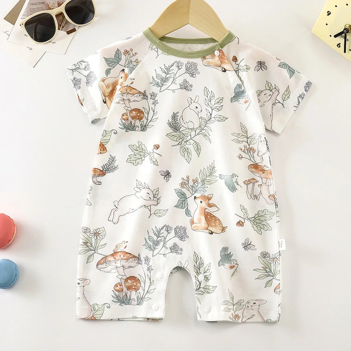 Monos de dibujos animados para bebé, mono de algodón transpirable de verano de manga corta para recién nacidos, niños y niñas, ropa para gatear