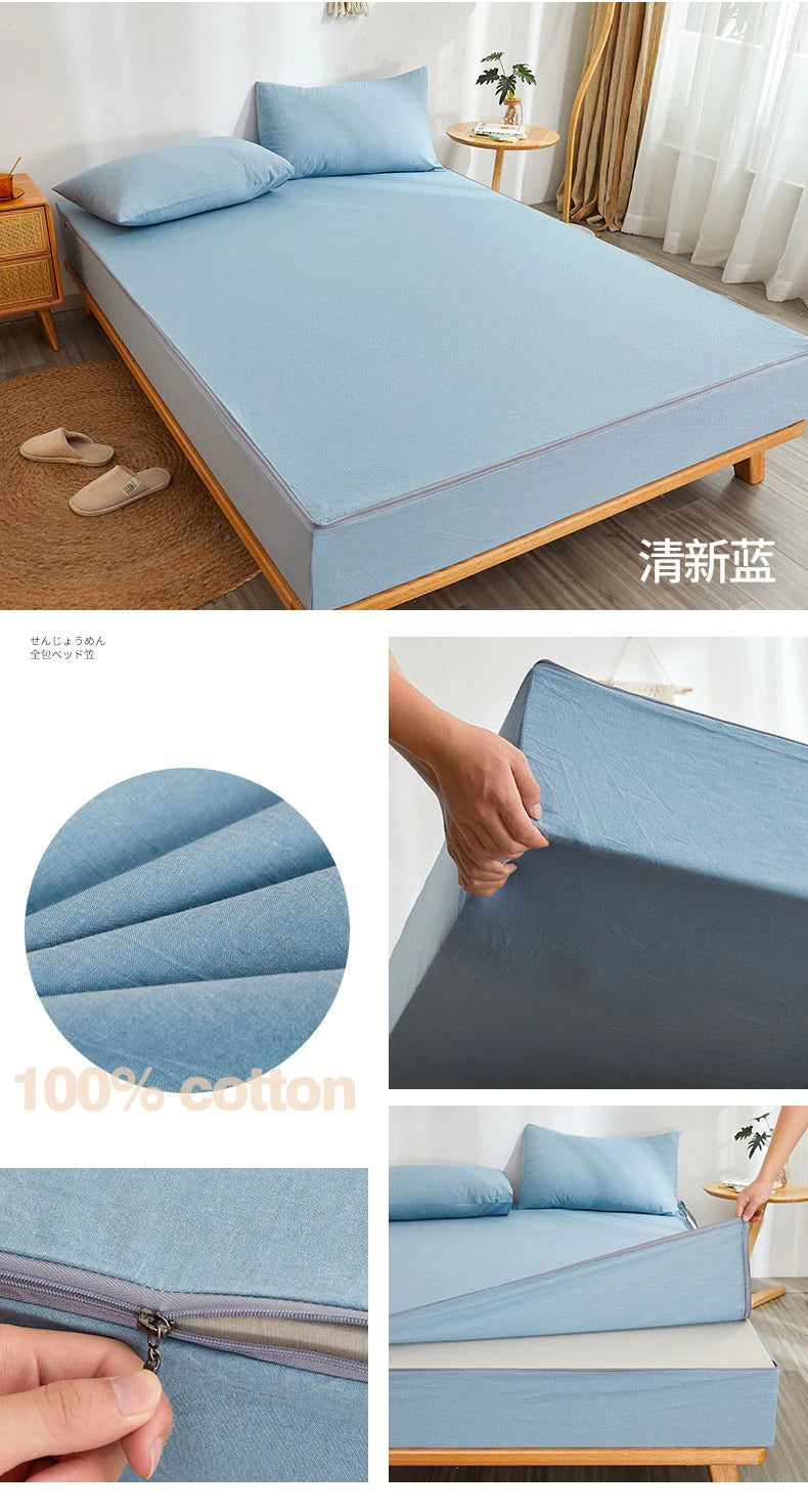Protector de Colchón con Cierre 100% Algodón, Cubrecolchón Transpirable y Funda de Colchón, Sábana Ajustable Totalmente Cerrada por 6 Lados