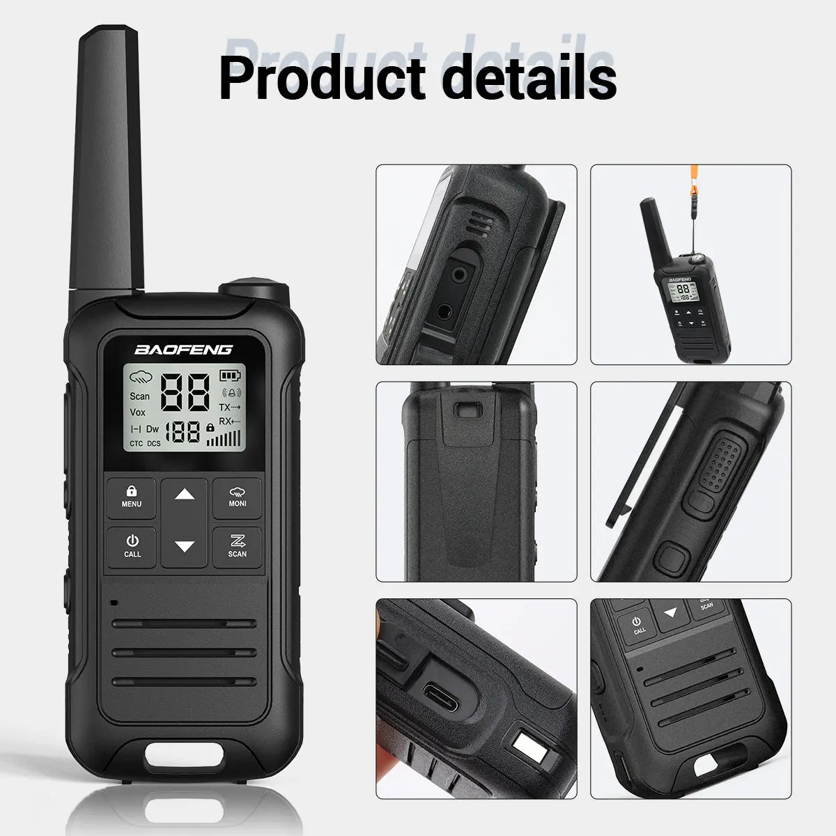 2PCS Baofeng F22 PMR 446MHz Mini Walkie Talkie Impermeable Tipo-C Sin Licencia NOAA Linterna Radio Bidireccional Portátil para Caza
