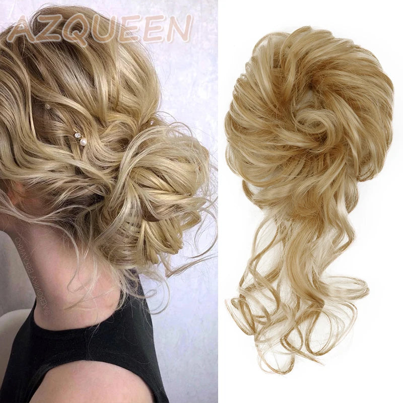 AZQUEEN moño de pelo sintético moño Natural gris desordenado banda para el cabello rizado elástico Scrunchy piezas de cabello falso para mujeres horquillas