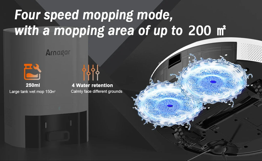 Robot Aspirador y Mopa Arnagar para Hogar Inteligente, Autovaciable, Control por APP, 12000Pa, VSLAM, 5200mAh, Bajo Ruido, para Limpieza de Alfombras