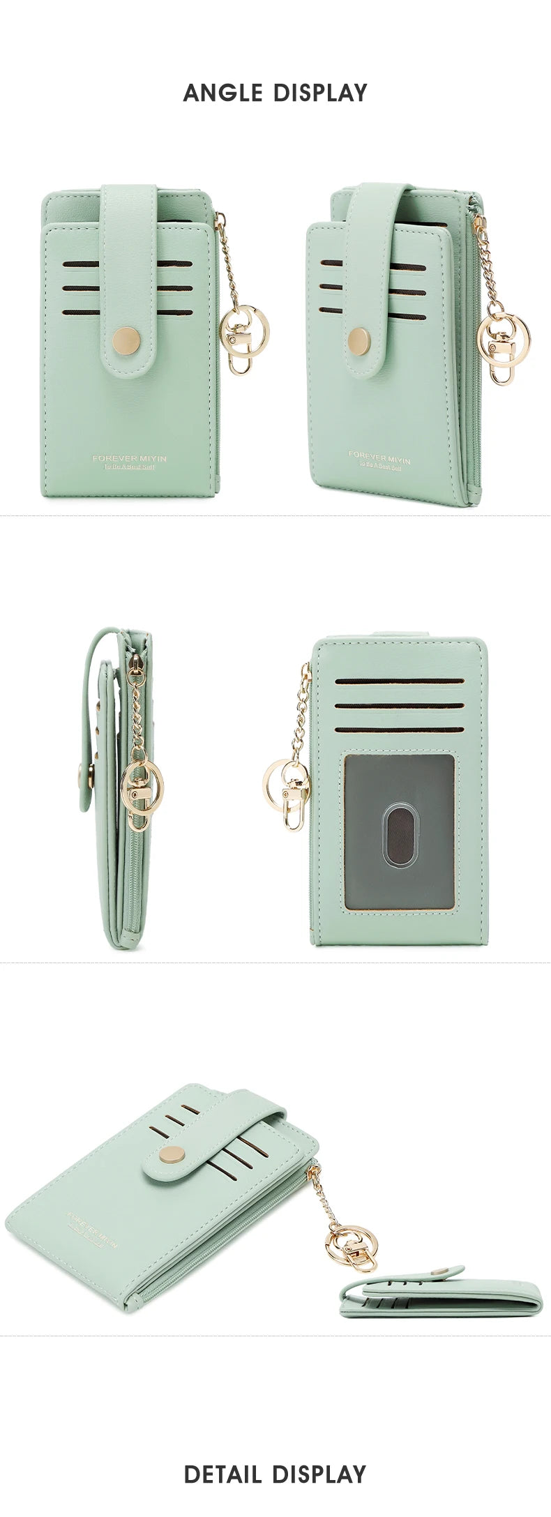 Elegante tarjetero plegable vertical, cartera ultrafina para mujer, tarjetero plegable, monedero con cremallera, bolso de mano con llavero