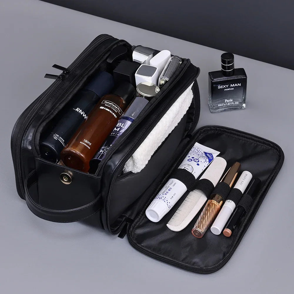 Neceser de PU con múltiples bolsillos para mujer y hombre, bolsas de maquillaje esenciales de viaje, bolsa colgante impermeable, bolsa organizadora de lavado de cosméticos