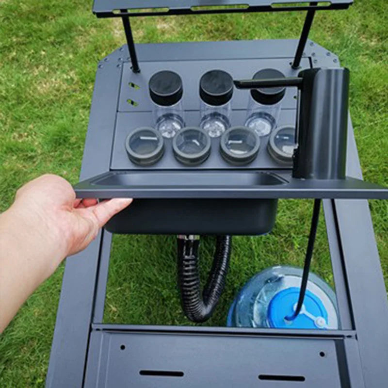 Mesa IGT para acampar al aire libre, fregadero de acero inoxidable con bandeja y dispensador de agua/Tabla de cortar, accesorios portátiles para mesa IGT