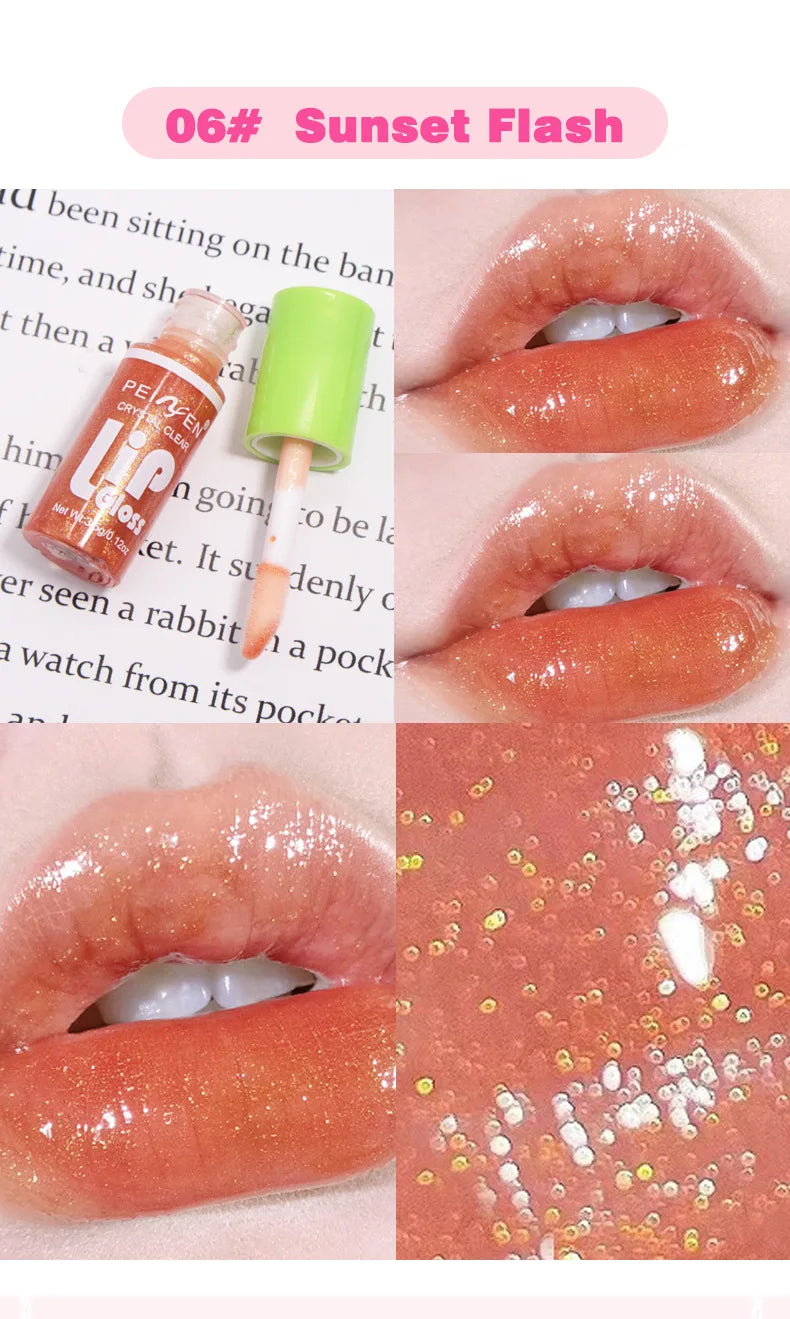Juego de 6 piezas de brillo de labios con espejo de cristal, bálsamo labial ligero hidratante, brillo brillante, tinte transparente, melocotón, cereza, rosa