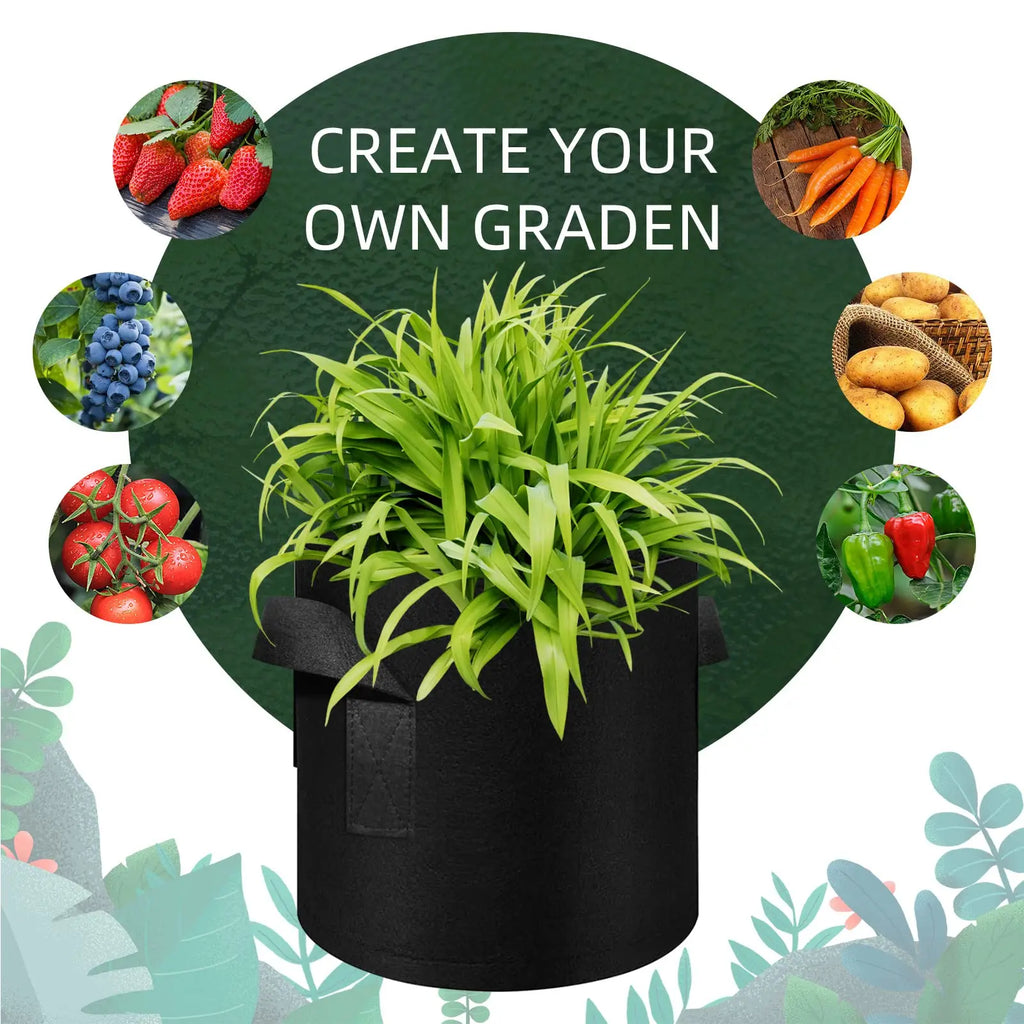 Paquete de 5 bolsas de cultivo, macetas de tela no tejida para plantar jardines con mango reforzado (3 galones, 4 galones, 5 galones, 7 galones, 30 galones)