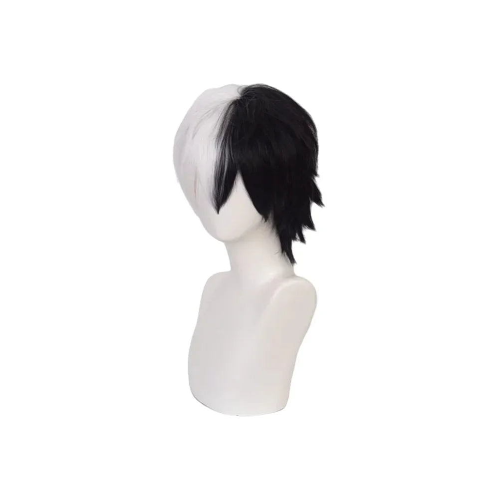 Pelucas sintéticas Danganronpa Monokuma para Cosplay, pelo sintético corto blanco y negro resistente al calor, accesorios para juegos de rol, peluca de fiesta