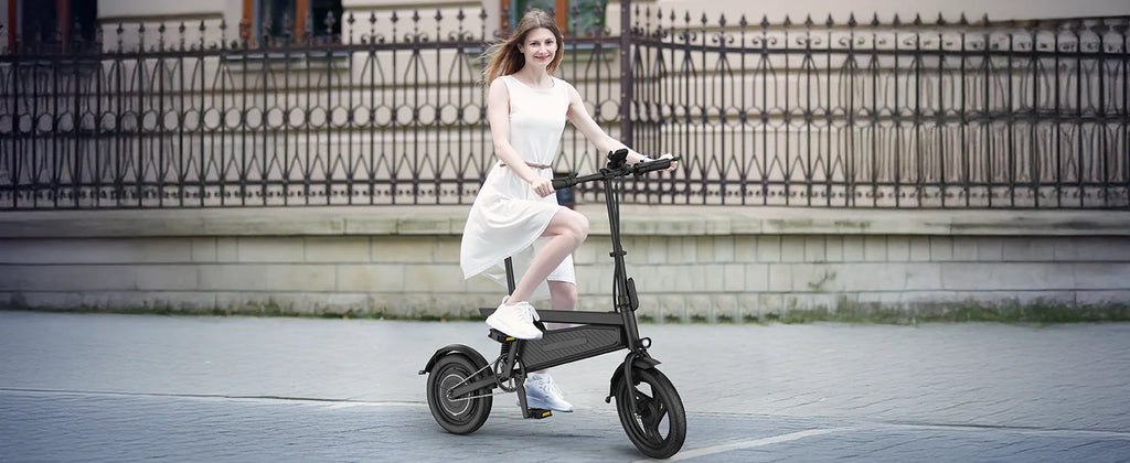 Bicicleta eléctrica plegable de 14 pulgadas, Motor sin escobillas de 350W, batería de 48V y 9Ah, velocidad máxima de 22MPH, 28 millas de largo alcance para adultos