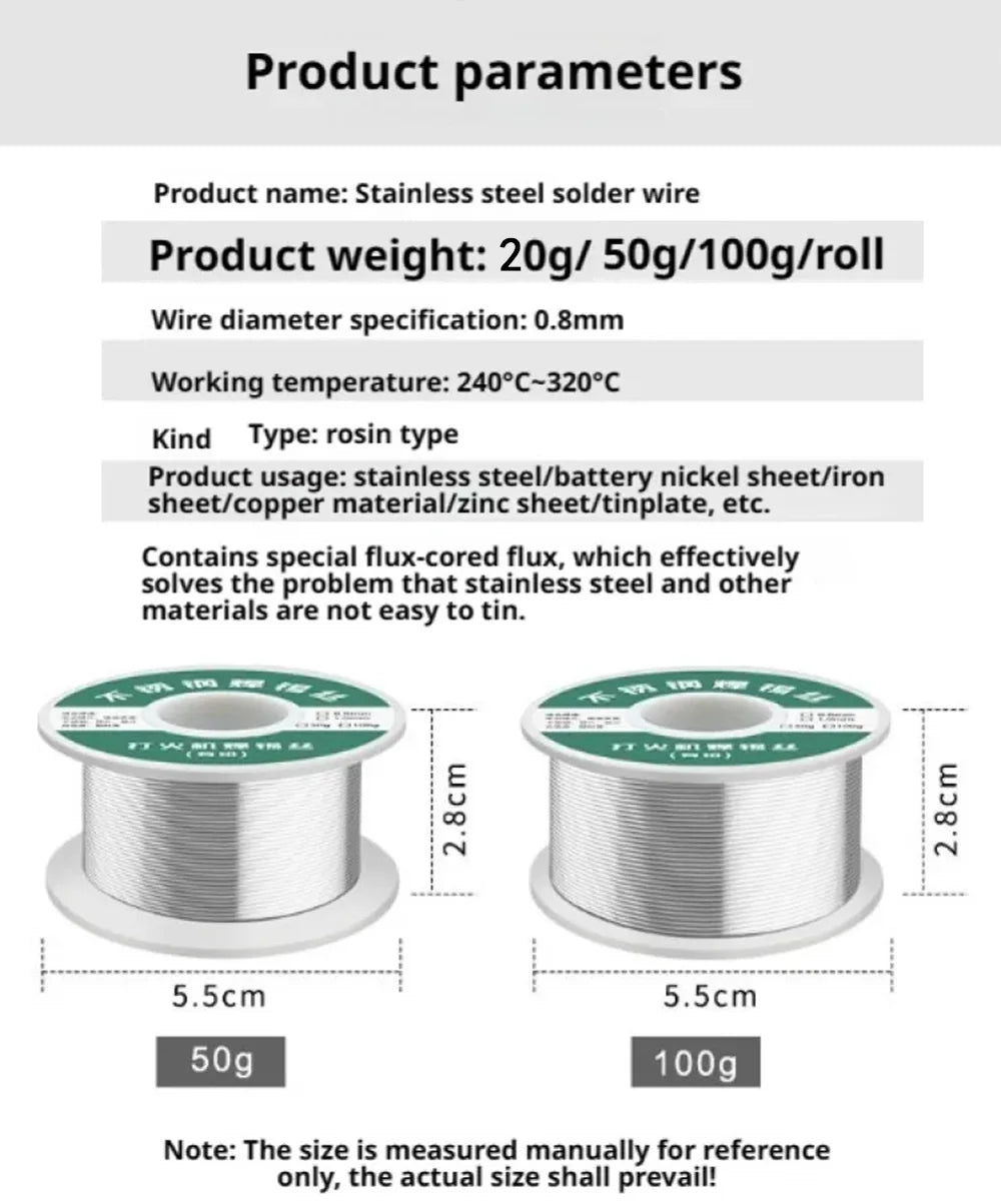 0,8mm 1,0mm 20g 50g 100g alambre de estaño para soldar núcleo de colofonia fundido rollo de alambre de soldadura sin flujo limpio 2,0%