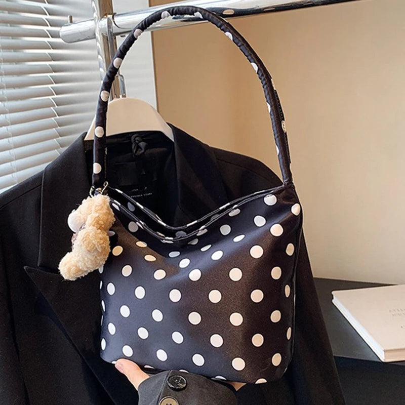 1 bolso de hombro de lunares de Color puro, bolsos de moda para mujer, bolsos de cubo Retro Chic, bolso de mano de estilo coreano a la moda