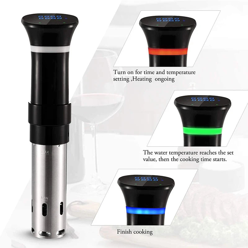Sous Vide WIFI 1100W de alta potencia con función de olla de cocción lenta Temporizador de 99 horas y cocción al vacío de precisión, ±0,1 ° C Contraste de temperatura