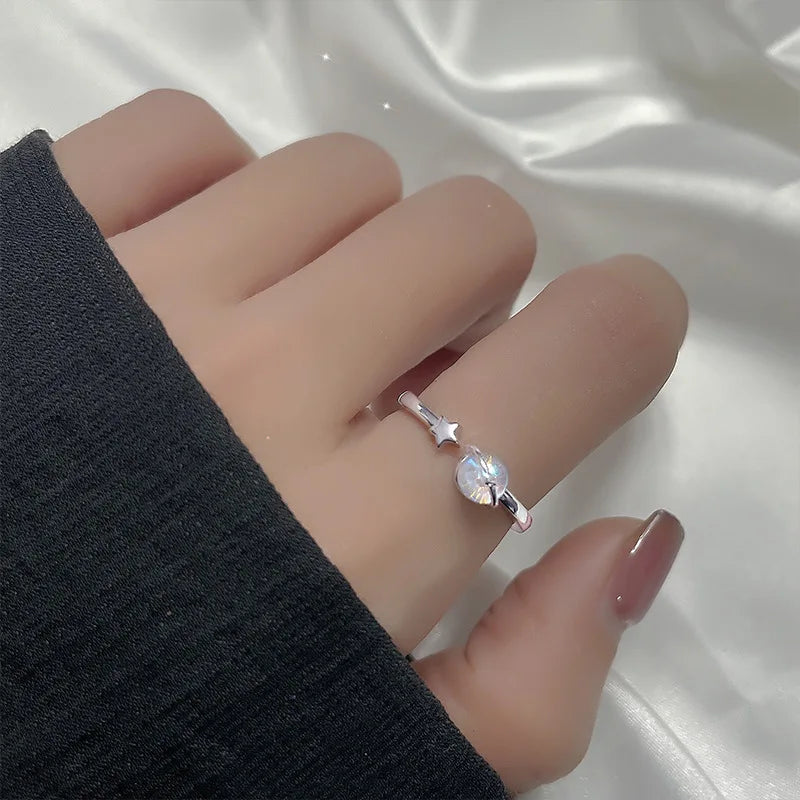 Anillo de Ópalo de Plata de Ley 925 para Mujer, Ajustable, para el Dedo Índice, Diseño Simple y Elegante, Joyería de Alta Gama, Regalo