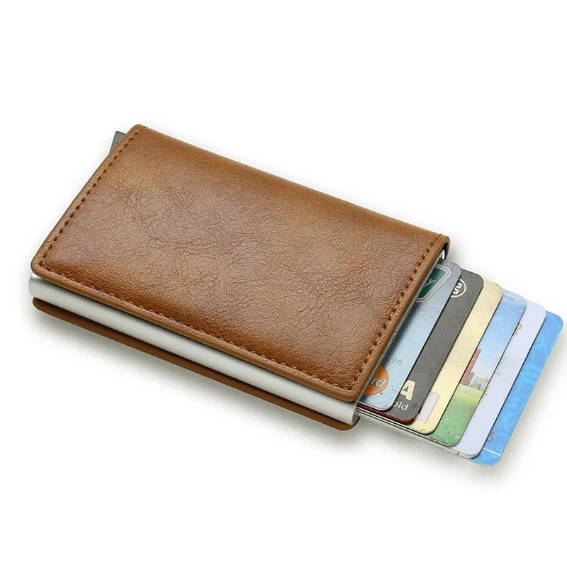 Cartera de aluminio Rfid para hombre, tarjeteros, monedero de fibra de carbono para hombre, cartera inteligente delgada de negocios, tarjetero de crédito, funda, soporte para notas