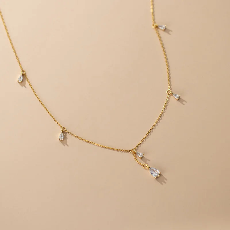 Nuevo collar de gota de plata de ley 925 con colgante de circón brillante, cadena de clavícula con borla, joyería de boda, regalo de dama de honor
