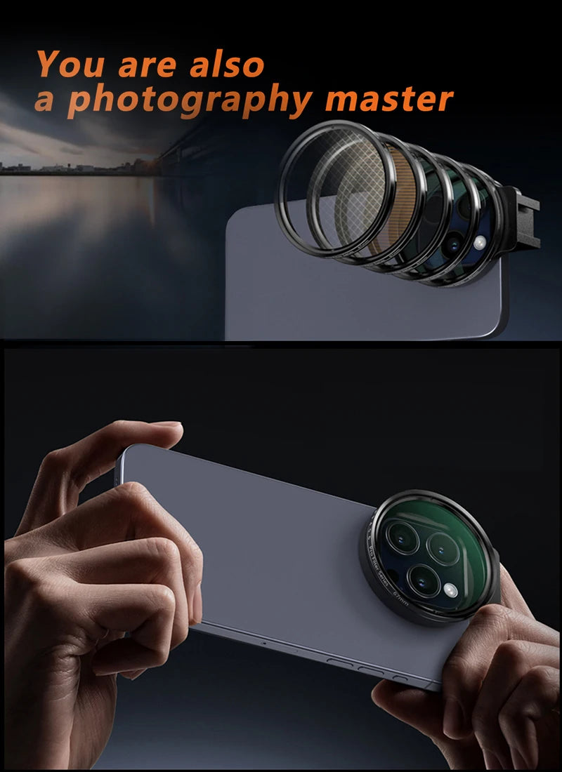 Juego de filtros de 67 mm Lente de teléfono Incluye filtro ND variable CPL Star Negro Suave con clip de metal para teléfonos inteligentes iPhone Teléfono móvil