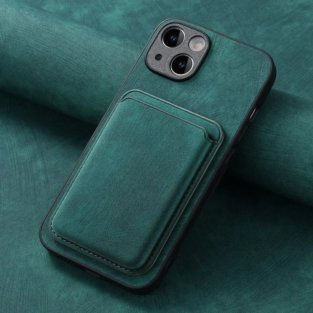 Funda de Cuero Vintage con Tarjetero Magnético Desmontable para iPhone 11 12 13 14 15 16 17 Pro Max Plus, Funda Protectora