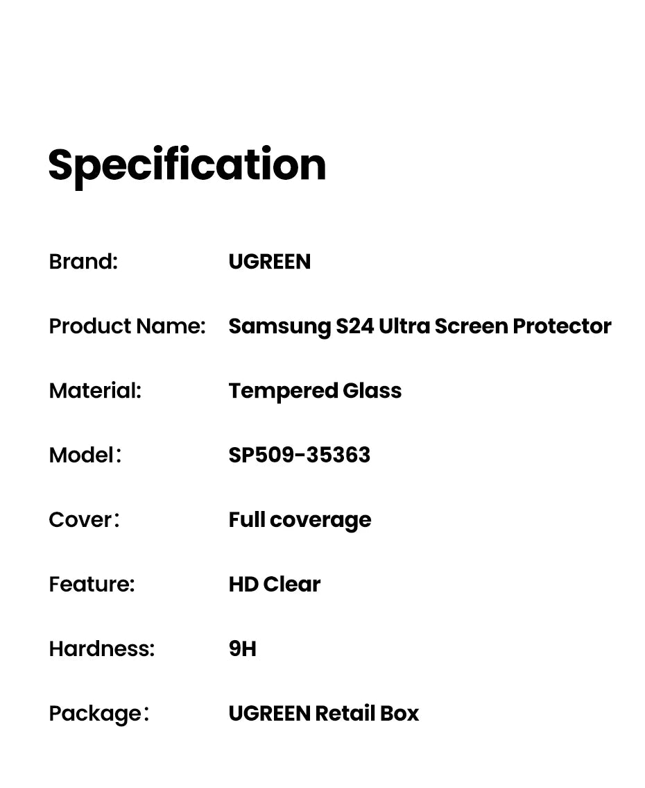 UGREEN para Samsung Galaxy S24 Ultra película protectora de pantalla de vidrio para Samsung S24 S25 Ultra película protectora HD protectores