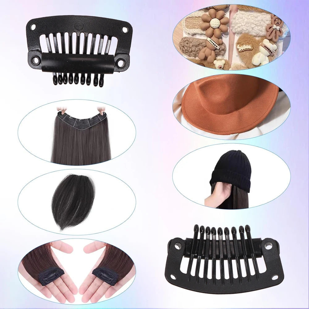 Clips de peluca de plástico negro de 32Mm, Clip a presión utilizado para extensiones de cabello, postizos de trama, pelucas, pinzas para el cabello grandes, herramientas de estilismo, accesorios para peluca