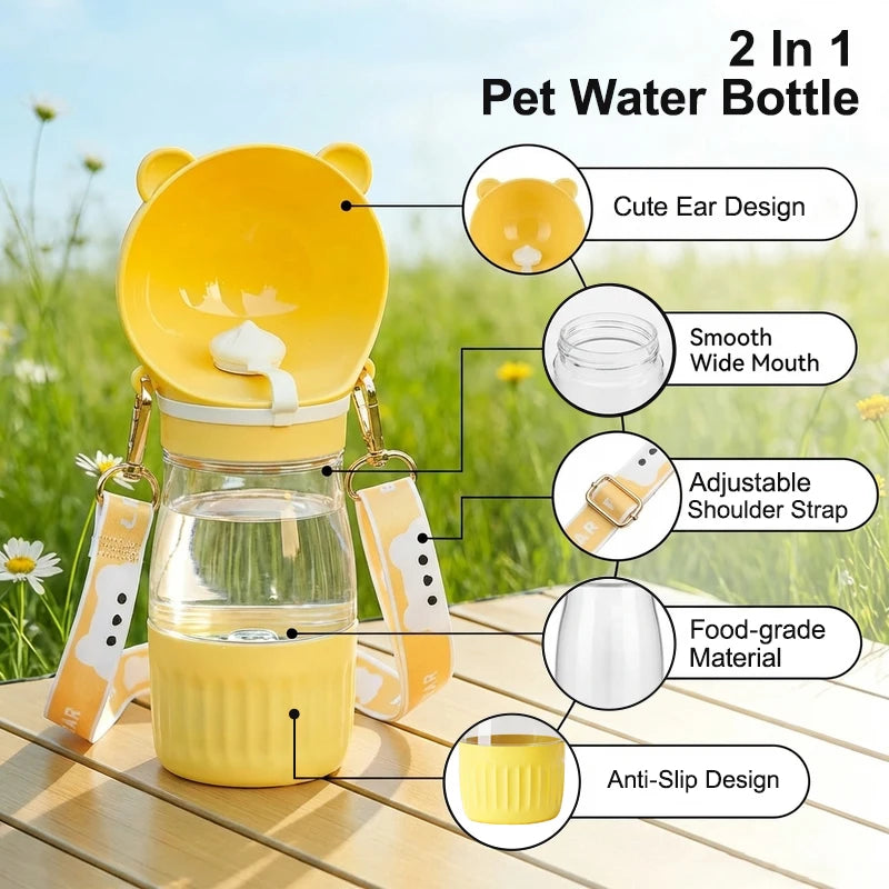 Botella de Agua Portátil para Perros con Correa para el Hombro, 2 en 1, Bebedero para Mascotas, Dispensador de Comida para Perros Pequeños y Grandes, Suministros para Yorkies