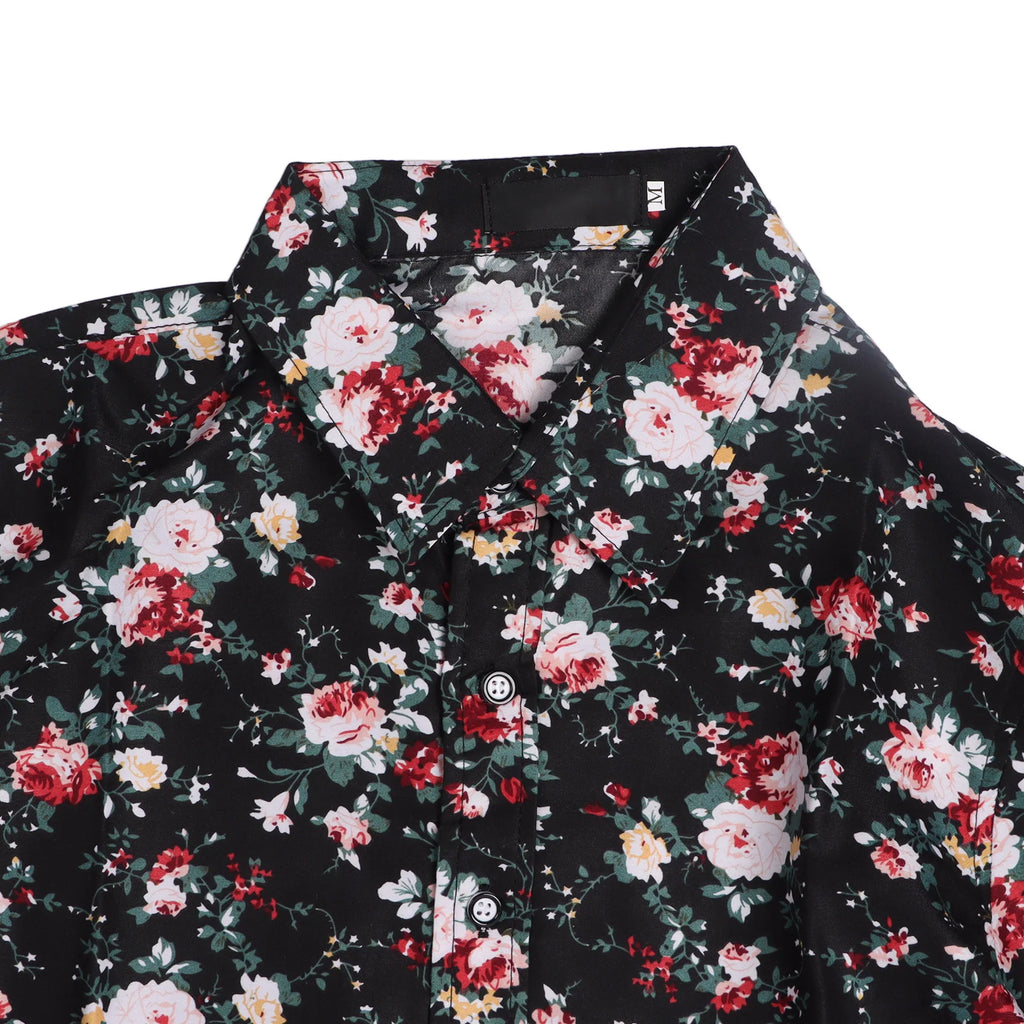 Camisa informal para hombre, blusa con botones y cuello vuelto de manga larga con estampado Floral, camisa con estampado Floral para hombre talla M