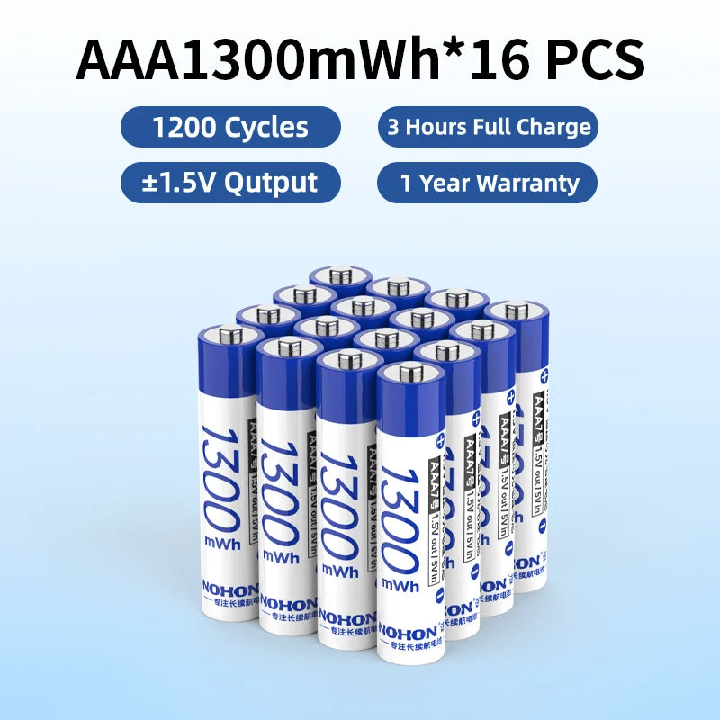 Baterías Recargables Nohon de 1.5V AA AAA de Litio para Computadora, Reloj, Radio, Videojuegos, Cámara Digital, Venta al por Mayor Disponible