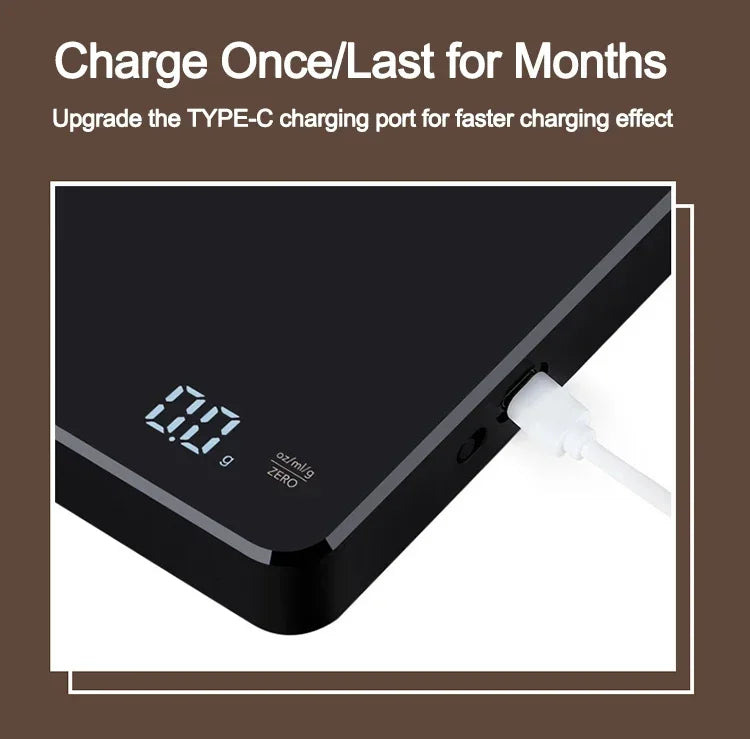 1 Juego de báscula de café electrónica con almohadilla de silicona báscula de café Digital con temporizador pantalla LED carga USB uso en cafetería en casa buen regalo
