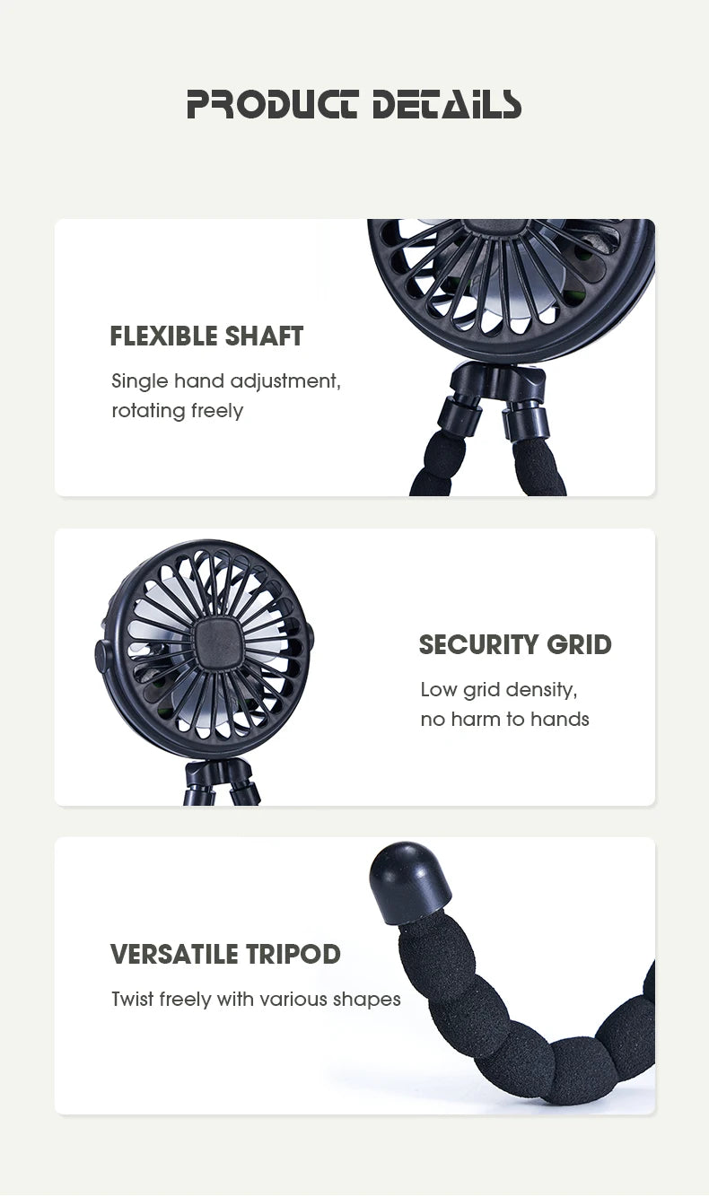 Ventilador portátil plegable de escritorio con USB, Mini ventilador de pulpo multifuncional pequeño, silencioso, para cochecito de bebé al aire libre, Verano