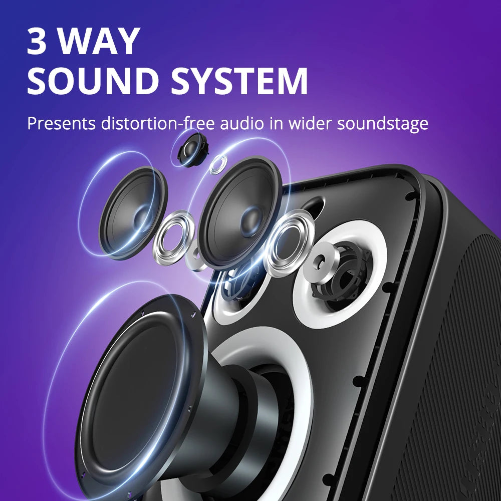 Tronsmart bocina bluetooth Halo 200 altavoz bluetooth potente Altavoz de fiesta potente Bluetooth con 120 W, sistema de sonido de 3 vías, entrada de micrófono y guitarra con cable, control de aplicaciones