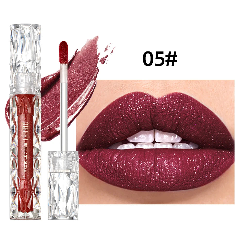 QIBEST-brillo de labios resistente al agua con brillo de diamante, lápiz labial líquido mate, esmalte de labios de perla brillante, tinte labial de larga duración, maquillaje para mujer